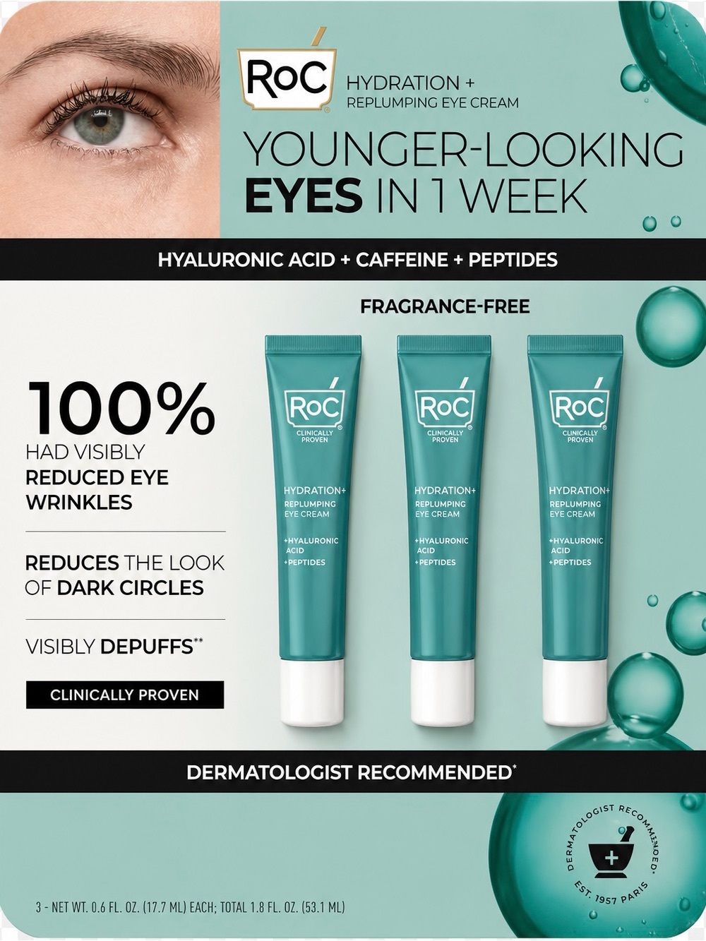 RoC Hydration+ Replumping Eye Cream 3 Pack
